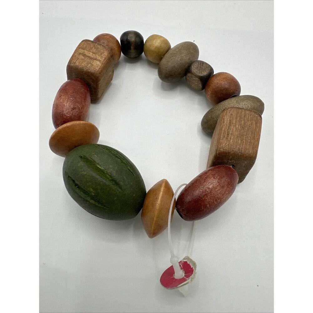 Bracelet Costume Jewelry Wooden Beaded Stretch Boho Multicolor Vintage 80s